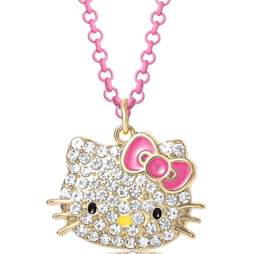 Hello Kitty Pave Crystal Pendant Necklace 16-19" Adjustable Chain Lobster Clasp - Picture 2 of 3